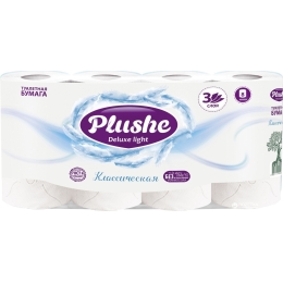 Туалетная бумага Plushe Deluxe Light Классическая 3-слойная 8 шт по 15 м (4651111950294)