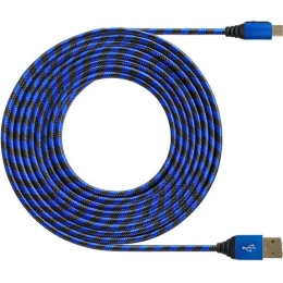 Кабель DeTech USB 2.0 AM-Type C 2.2A медный, сине-черная нейлоновая оплетка (MUER), 2м