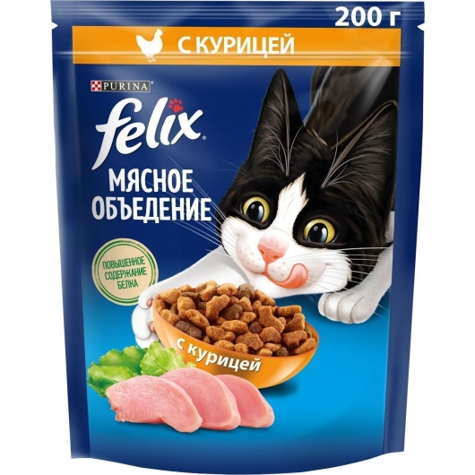 Сухой корм для взрослых кошек Purina Felix Мясное объедение с курицей 200 г (7613287073594)